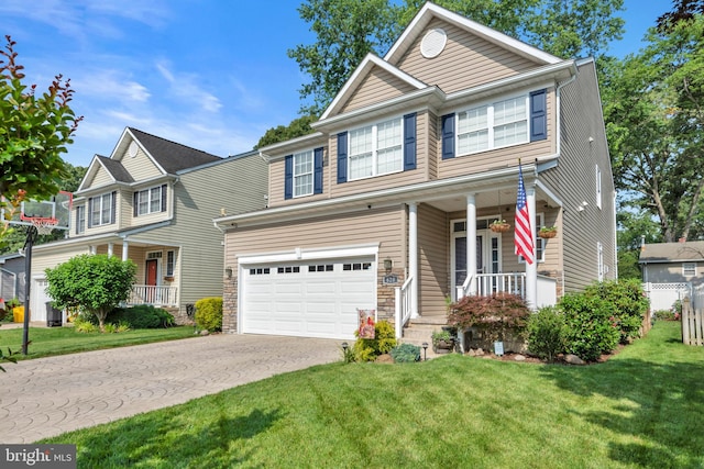 620 Cypress Ln, Severna Park, MD 21146 - view of front of home with covered porch, driveway, a garage, and a front lawn