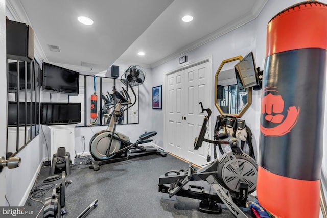 620 Cypress Ln, Severna Park, MD 21146 - exercise area with ornamental molding and recessed lighting