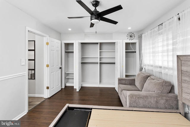 372 Irvington Pl, East Windsor, NJ 08520 - living area featuring wood finished floors, a ceiling fan, baseboards, and recessed lighting