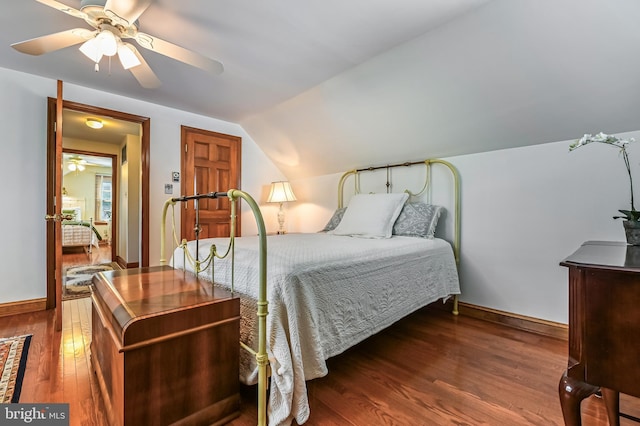 665 Bayard Rd, Lothian, MD 20711 - bedroom featuring wood finished floors, vaulted ceiling, baseboards, and a ceiling fan
