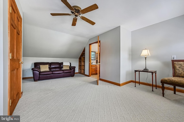 665 Bayard Rd, Lothian, MD 20711 - living area with carpet flooring, baseboards, ceiling fan, and vaulted ceiling