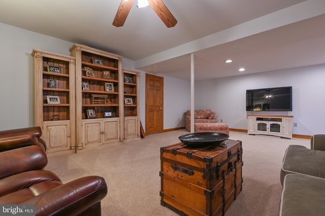 665 Bayard Rd, Lothian, MD 20711 - living room featuring light colored carpet, recessed lighting, ceiling fan, and baseboards