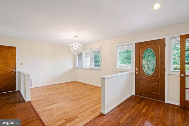 6188 Cobbs Rd, Alexandria, VA 22310 - entryway featuring wood finished floors, a chandelier, and recessed lighting