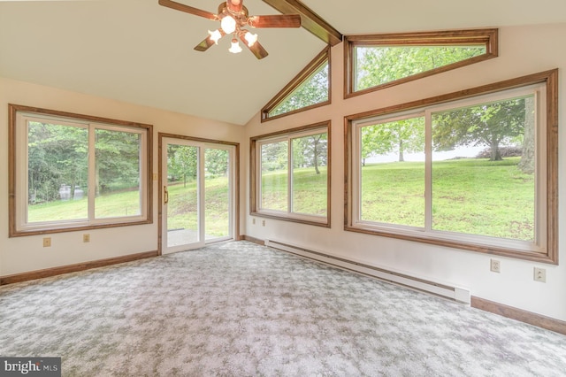 56 Pine Dr, Kirkwood, PA 17536 - unfurnished sunroom featuring a baseboard radiator, plenty of natural light, and lofted ceiling