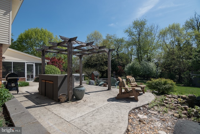65 White Bark Dr, Middletown, DE 19709 - view of patio featuring a pergola, a sunroom, and grilling area