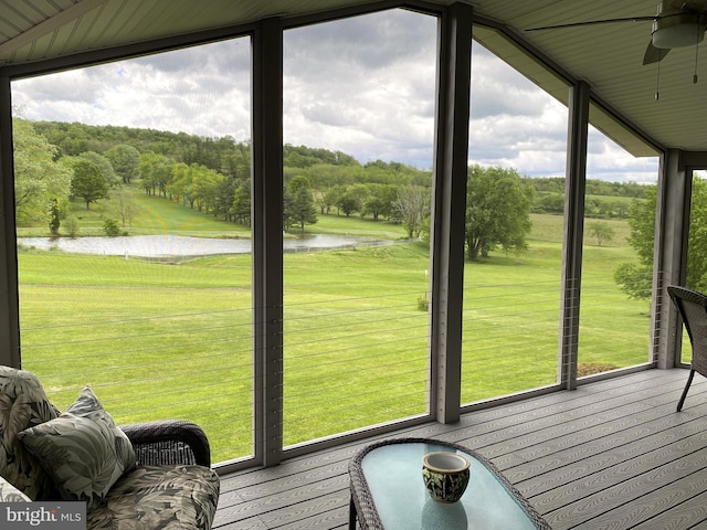 108 Wright St SE, Frostburg, MD 21532 - sunroom with a water view and a ceiling fan