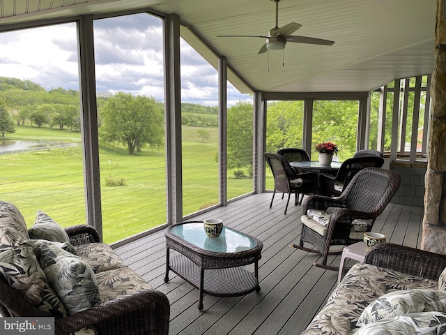108 Wright St SE, Frostburg, MD 21532 - sunroom with ceiling fan and a water view