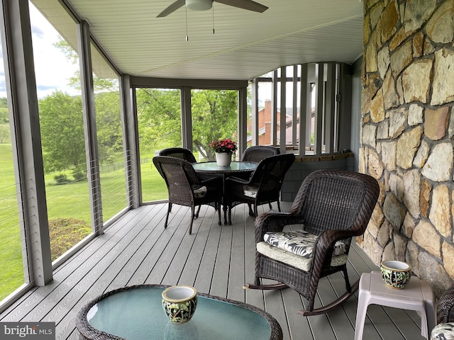 108 Wright St SE, Frostburg, MD 21532 - sunroom featuring a ceiling fan, plenty of natural light, and outdoor dining space