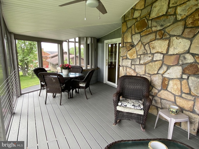 108 Wright St SE, Frostburg, MD 21532 - sunroom with ceiling fan, vaulted ceiling, and outdoor dining area