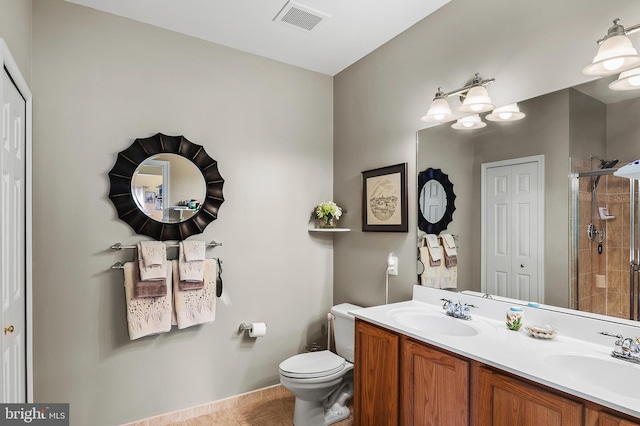 8145 Cyprus Cedar Ln Unit C, Ellicott City, MD 21043 - full bathroom featuring a stall shower, double vanity, toilet, tile patterned floors, and baseboards