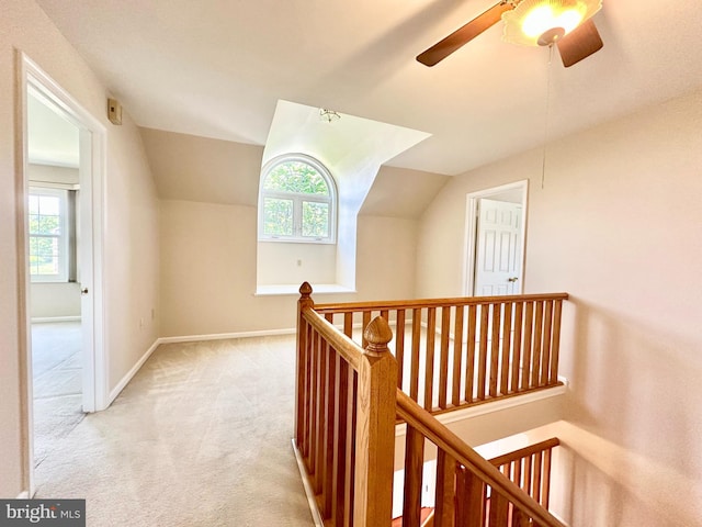 55 W Windrose Dr, Richboro, PA 18954 - hall with an upstairs landing, light colored carpet, healthy amount of natural light, and vaulted ceiling