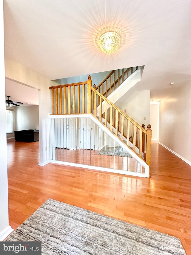 55 W Windrose Dr, Richboro, PA 18954 - staircase featuring wood finished floors, baseboards, and ceiling fan