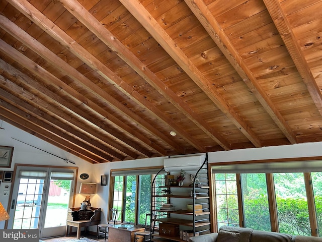 1132 Upper Stump Rd, Chalfont, PA 18914 - detailed view of a wall mounted AC and wooden ceiling with exposed beams