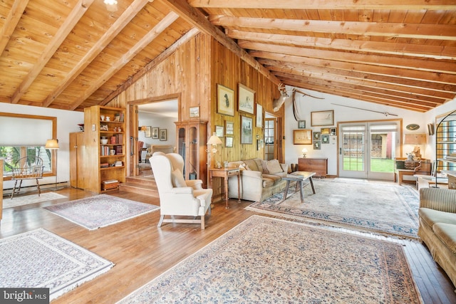 1132 Upper Stump Rd, Chalfont, PA 18914 - living area with wood ceiling, hardwood / wood-style floors, and wooden walls