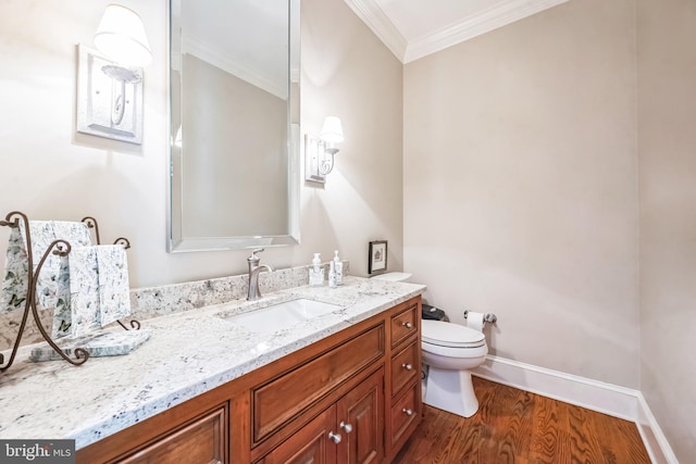 1293 Eagle Rd, New Hope, PA 18938 - bathroom with toilet, wood finished floors, vanity, crown molding, and baseboards