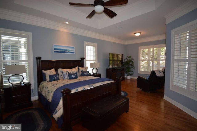 35517 Bonaire Dr, Rehoboth Beach, DE 19971 - bedroom featuring a raised ceiling, wood finished floors, crown molding, and baseboards