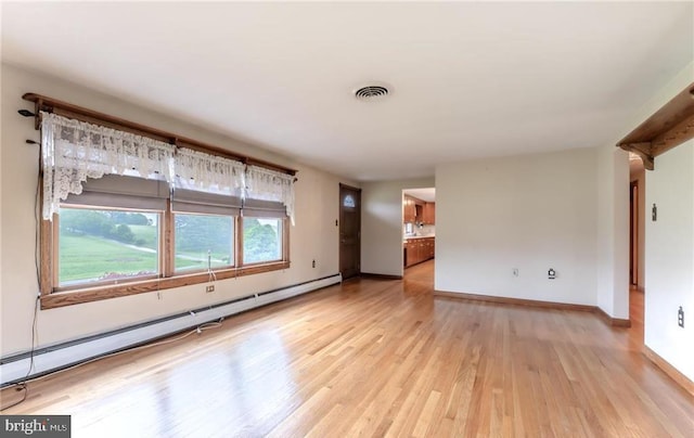 1195 Hemlock St, Palmerton, PA 18071 - unfurnished living room with a baseboard radiator, light wood-style floors, and baseboards