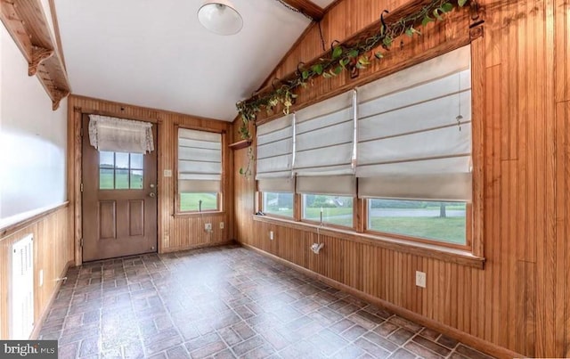 1195 Hemlock St, Palmerton, PA 18071 - foyer entrance featuring wooden walls, healthy amount of natural light, and lofted ceiling