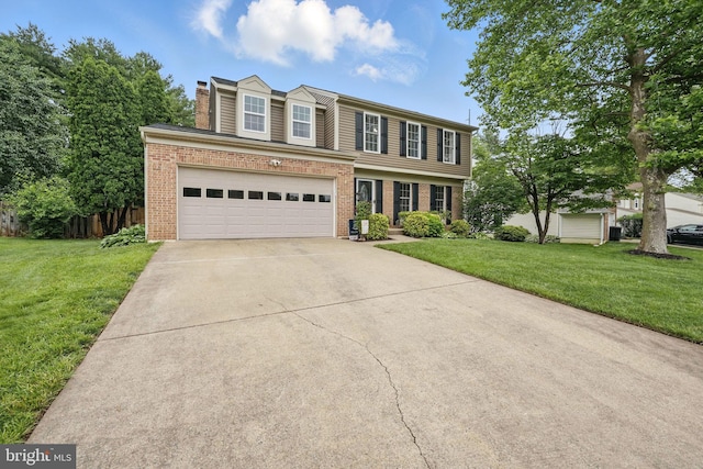 4549 Diehl Ct, Woodbridge, VA 22193 - view of front of house featuring brick siding, driveway, a garage, and a chimney