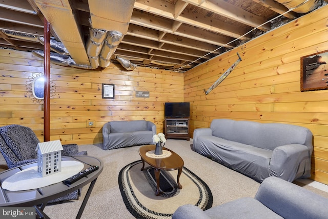 114 Moore Ln, Gap, PA 17527 - carpeted living area featuring wood walls