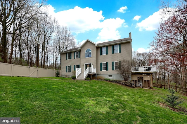 114 Moore Ln, Gap, PA 17527 - rear view of house featuring a chimney, a deck, and a gate
