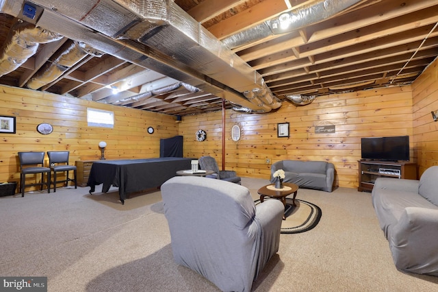 114 Moore Ln, Gap, PA 17527 - carpeted living area featuring wood walls