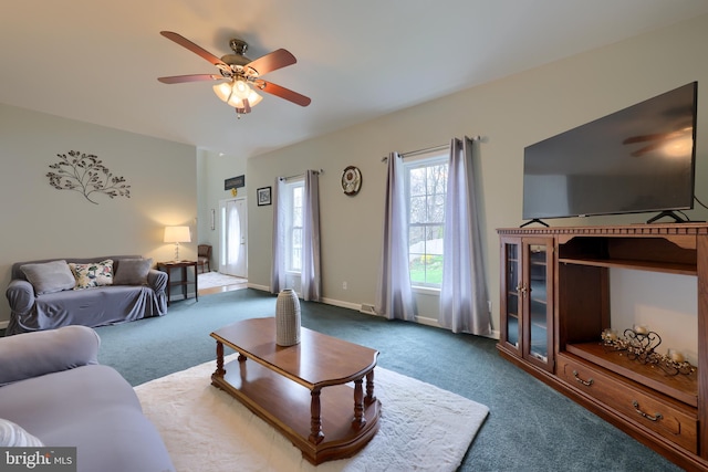 114 Moore Ln, Gap, PA 17527 - carpeted living area with ceiling fan