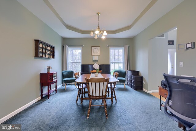 114 Moore Ln, Gap, PA 17527 - carpeted dining space with a chandelier, a desk, baseboards, and a raised ceiling