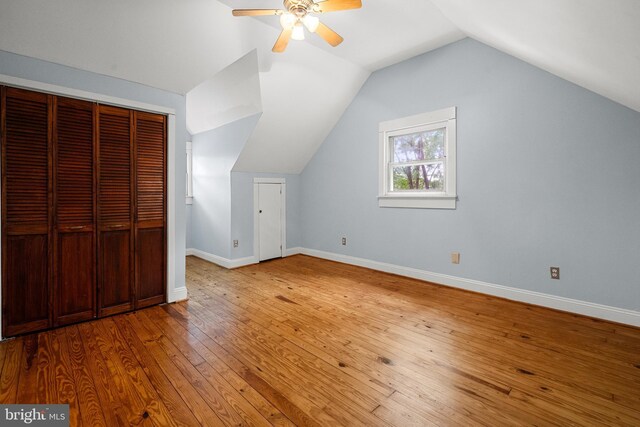 5604 Edgemont Dr, Alexandria, VA 22310 - bonus room with hardwood / wood-style flooring, ceiling fan, lofted ceiling, and baseboards