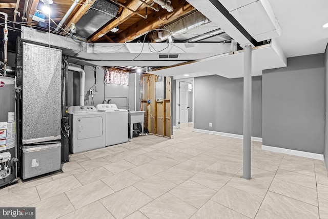 2521 Moore Ave, Baltimore, MD 21234 - basement with washing machine and clothes dryer, gas water heater, and heating unit