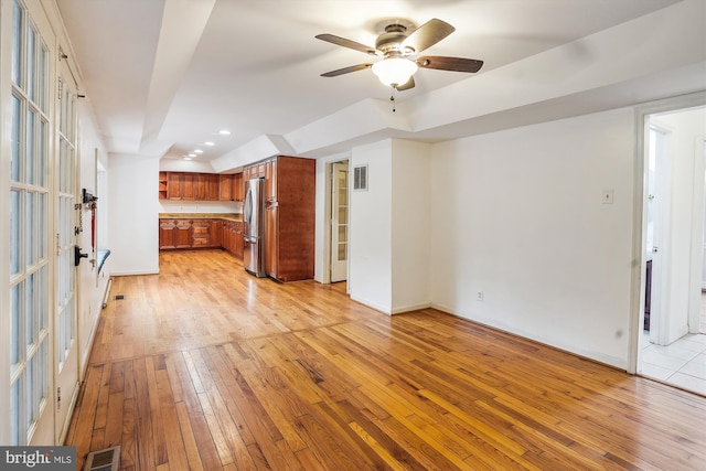 46 Misty Ln, Stafford, VA 22556 - unfurnished living room featuring light wood finished floors, ceiling fan, french doors, recessed lighting, and baseboards