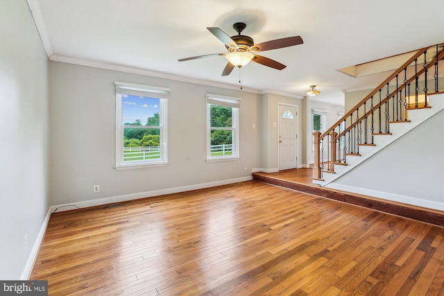 46 Misty Ln, Stafford, VA 22556 - foyer entrance with crown molding, wood-type flooring, ceiling fan, stairs, and baseboards