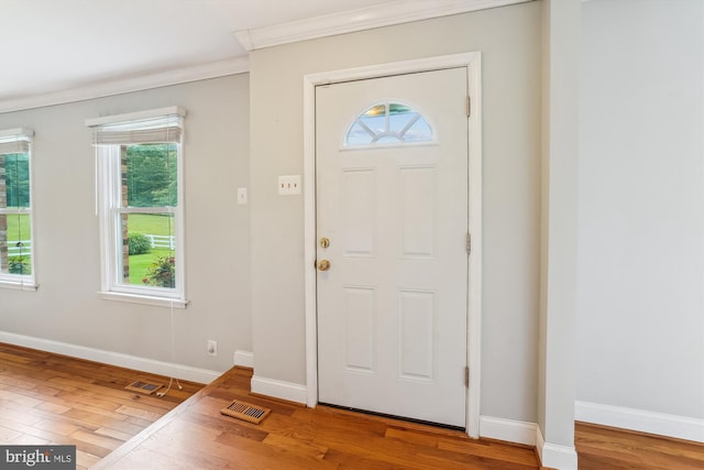 46 Misty Ln, Stafford, VA 22556 - entryway with crown molding, wood finished floors, baseboards, and plenty of natural light