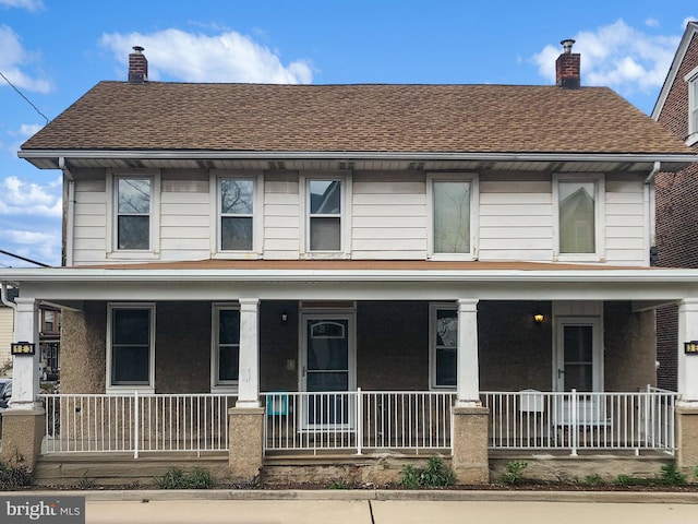 3 Third St, Pottstown, PA 19464 - traditional style home with covered porch, a chimney, and roof with shingles