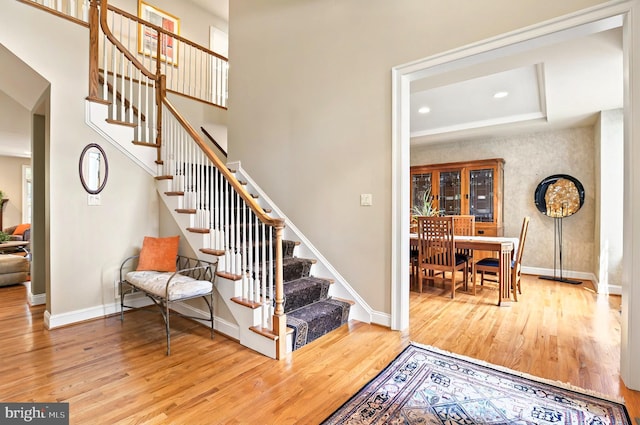 826 Bent Creek Dr, Lititz, PA 17543 - stairs with baseboards, wood finished floors, and recessed lighting