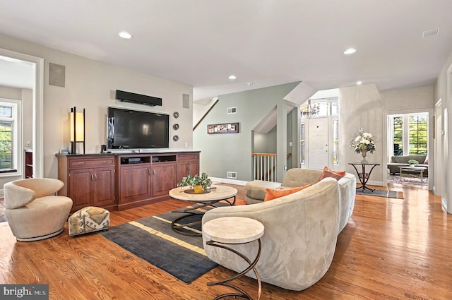 826 Bent Creek Dr, Lititz, PA 17543 - living room featuring light wood-style flooring, recessed lighting, baseboards, and stairs
