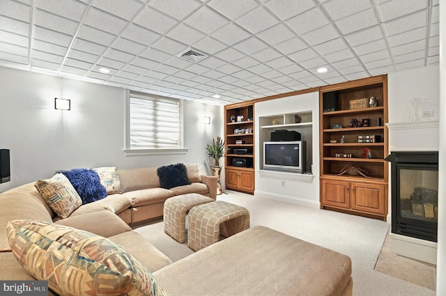 826 Bent Creek Dr, Lititz, PA 17543 - living area featuring light carpet, recessed lighting, and built in features