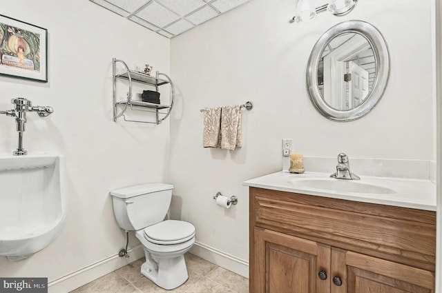826 Bent Creek Dr, Lititz, PA 17543 - half bath with toilet, a paneled ceiling, baseboards, and vanity