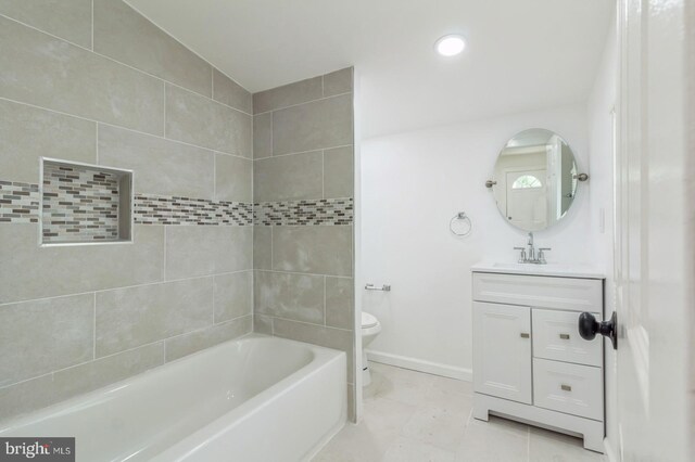395 Main St, Cedarville, NJ 08311 - bathroom with toilet, vanity, baseboards, tile patterned flooring, and recessed lighting