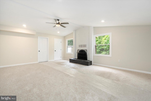 214 Kennard Ave, Edgewood, MD 21040 - unfurnished living room featuring baseboards, a ceiling fan, carpet flooring, lofted ceiling, and recessed lighting