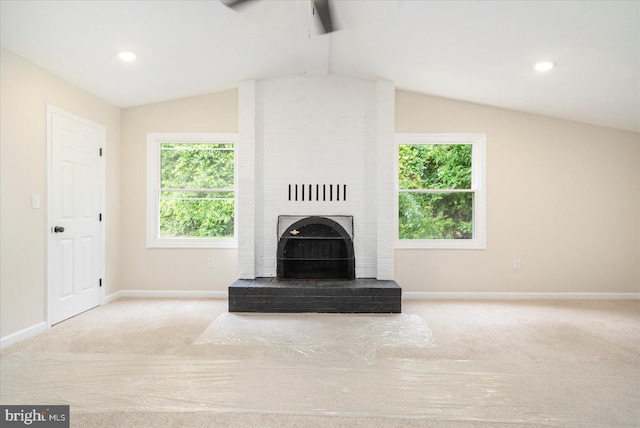 214 Kennard Ave, Edgewood, MD 21040 - unfurnished living room with carpet flooring, a brick fireplace, baseboards, ceiling fan, and recessed lighting
