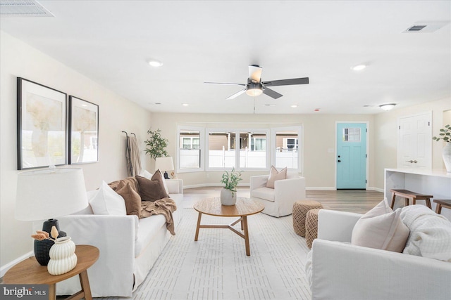 214 Kennard Ave, Edgewood, MD 21040 - living area with ceiling fan, baseboards, light wood-style flooring, and recessed lighting