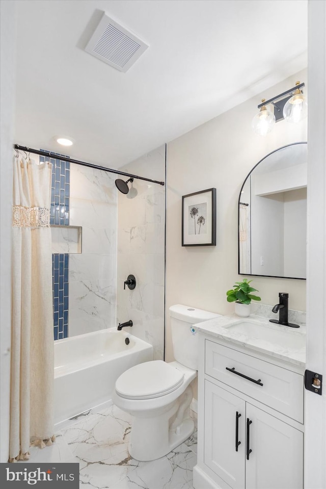 214 Kennard Ave, Edgewood, MD 21040 - full bathroom featuring vanity, shower / bath combo, toilet, and marble finish floors