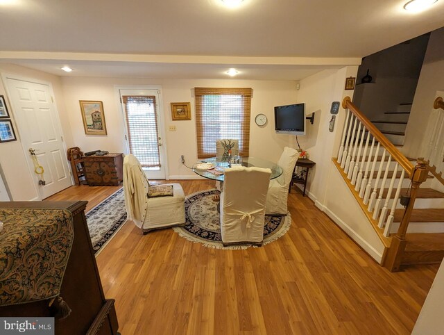 2834 E Boss Arnold Rd, Jefferson, MD 21755 - dining space featuring wood finished floors, stairs, baseboards, and recessed lighting