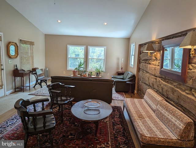 2834 E Boss Arnold Rd, Jefferson, MD 21755 - living area with lofted ceiling, healthy amount of natural light, recessed lighting, and baseboards