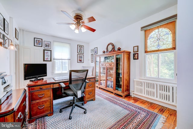 315 Linden Ave, Doylestown, PA 18901 - home office with healthy amount of natural light, a ceiling fan, hardwood / wood-style floors, and radiator heating unit