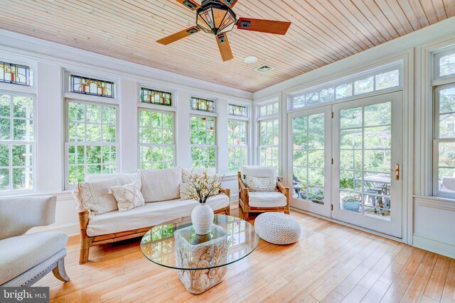 315 Linden Ave, Doylestown, PA 18901 - sunroom with french doors, ornamental molding, healthy amount of natural light, wooden ceiling, and hardwood / wood-style floors