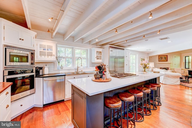315 Linden Ave, Doylestown, PA 18901 - kitchen with built in appliances, rail lighting, a sink, light wood-style floors, and healthy amount of natural light