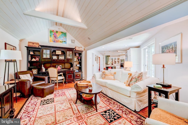 315 Linden Ave, Doylestown, PA 18901 - living room with lofted ceiling, light wood-style floors, and wood ceiling