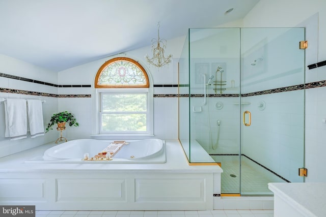 315 Linden Ave, Doylestown, PA 18901 - bathroom featuring lofted ceiling, a bath, and a stall shower